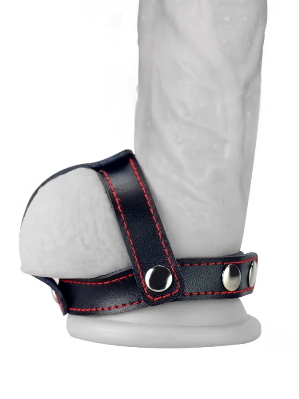 Bondage Fetish T-Style Leather Cockring With Ball Divider ürün görseli