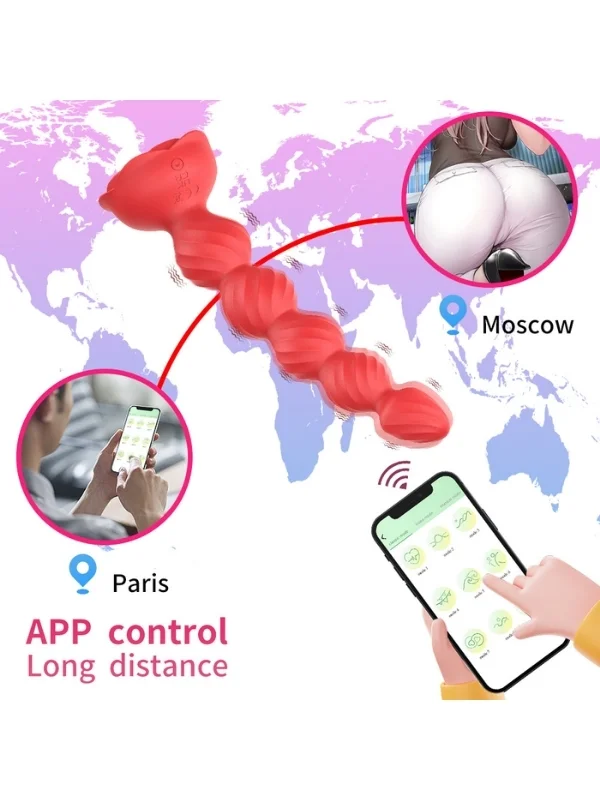 Telefon Kontrollü Haley Rose Pulled Beads Anal Plug ürün görseli
