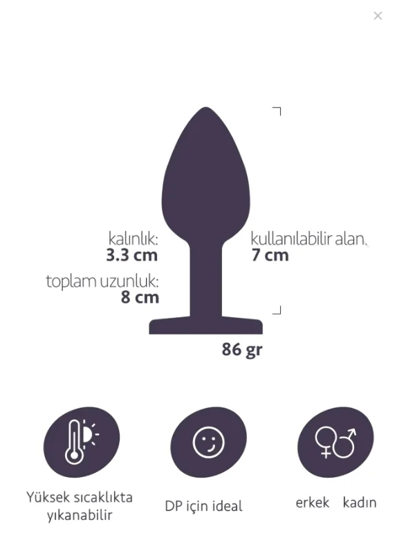 Paslanmaz Çelik Anal Plug Tıkaç Beyaz Taşlı ürün görseli