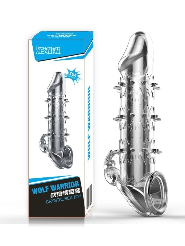 Wolf Warrior Crystal Şeffaf Dokulu Penis Kılıfı — Esnek TPE Malzeme, Gerçekçi His, 13.8 cm