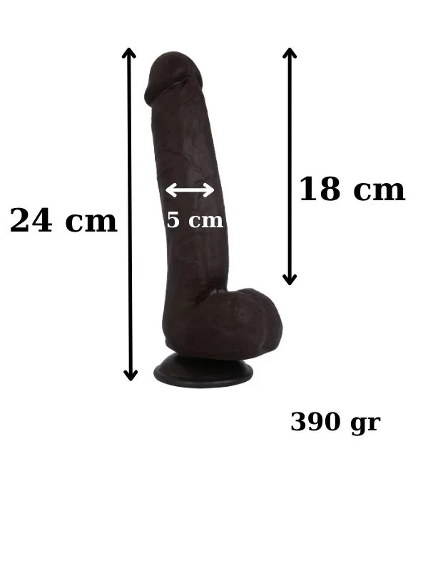 Ultra Gerçekçi 24 Cm Kıkırdaklı Koyu Kahverengi Dildo ürün görseli